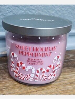 NWT Distant Lands Sweet Holiday Peppermint Scented Candle Rosemary Sugar Crystal